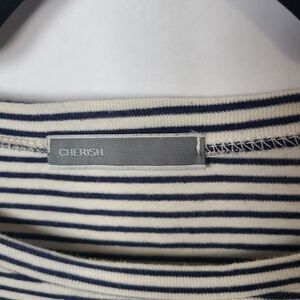 Cherish Striped White Black Long Sleeve‎ Shirt With Elbow Pads Casual